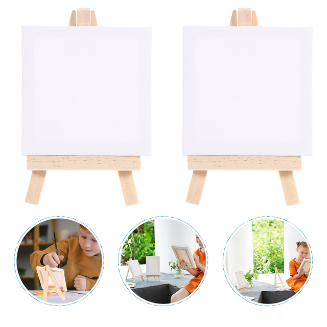 6 Sets Table Top Easels For Painting of Mini Stretched Artist Canvas Board  White Blank Boards